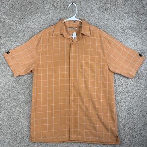 Havanera Mens M Peach Short Sleeve Button Up Shirt Windowpane Pattern